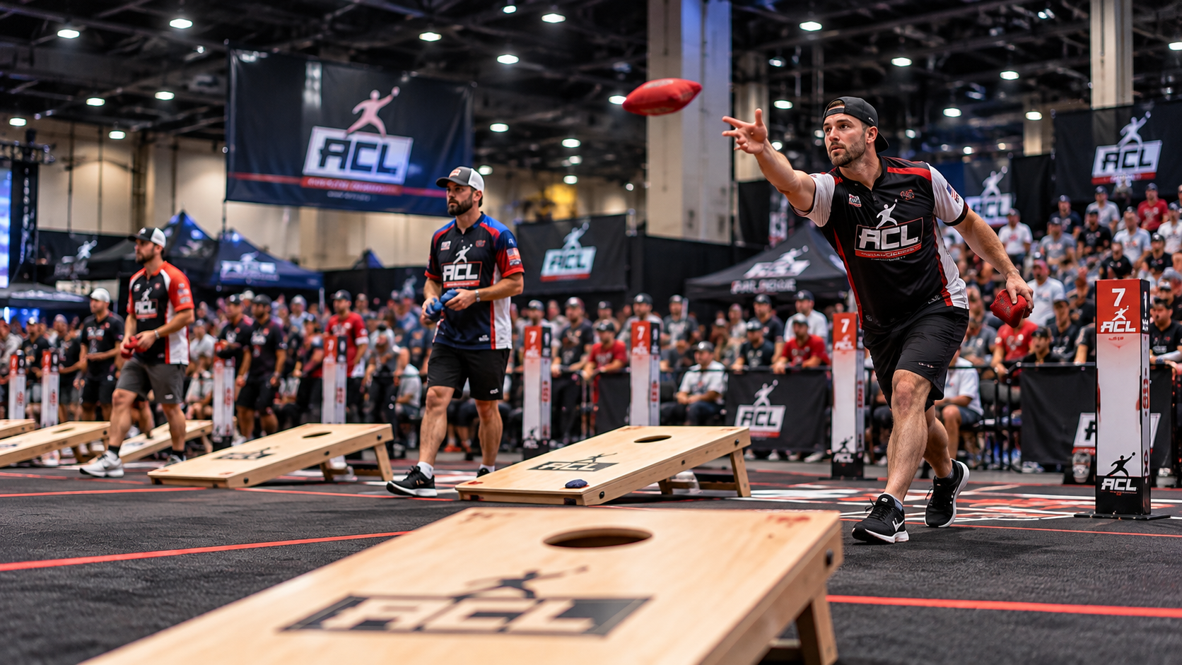 Competitive cornhole tournament